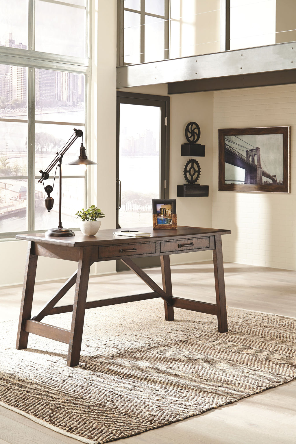 Baldridge - Home Office Large Leg Desk - Rustic Brown