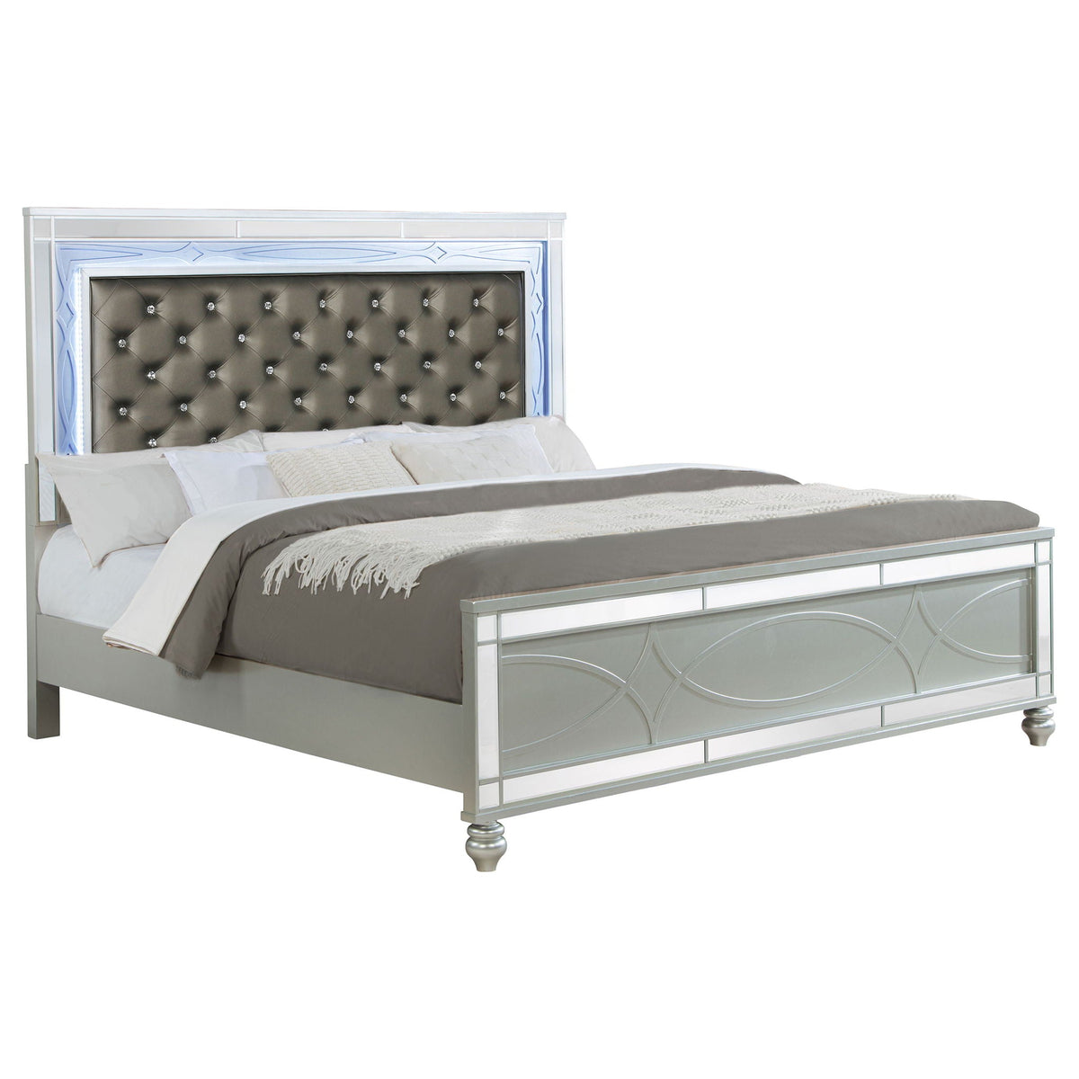 Gunnison Wood Eastern King LED Panel Bed Silver Metallic