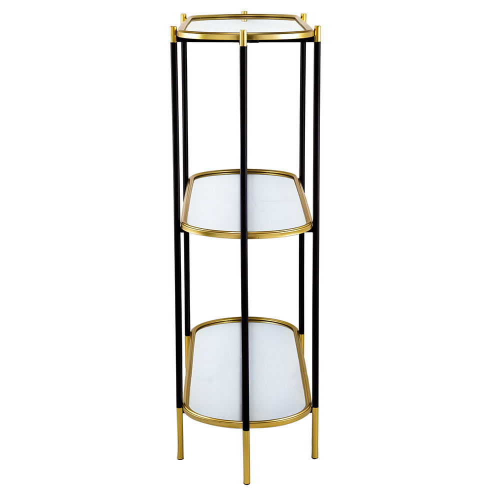 3 Tier Metal Console Table, Mirrored Shelf - Golden Black