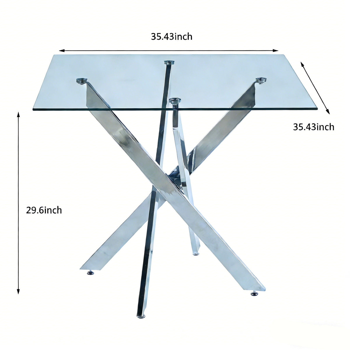 Dining Table With Cross Metal Leg And Tempered Glass, Modern Space Saving Kitchen Table For Living Room Legs, Square Table