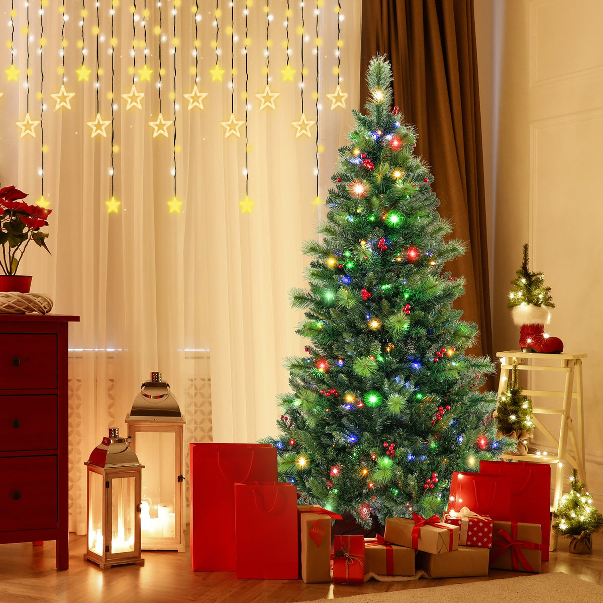 6/7/8 Feet Pre-Lit Artificial Christmas Tree with 300/400/500 LED Lights