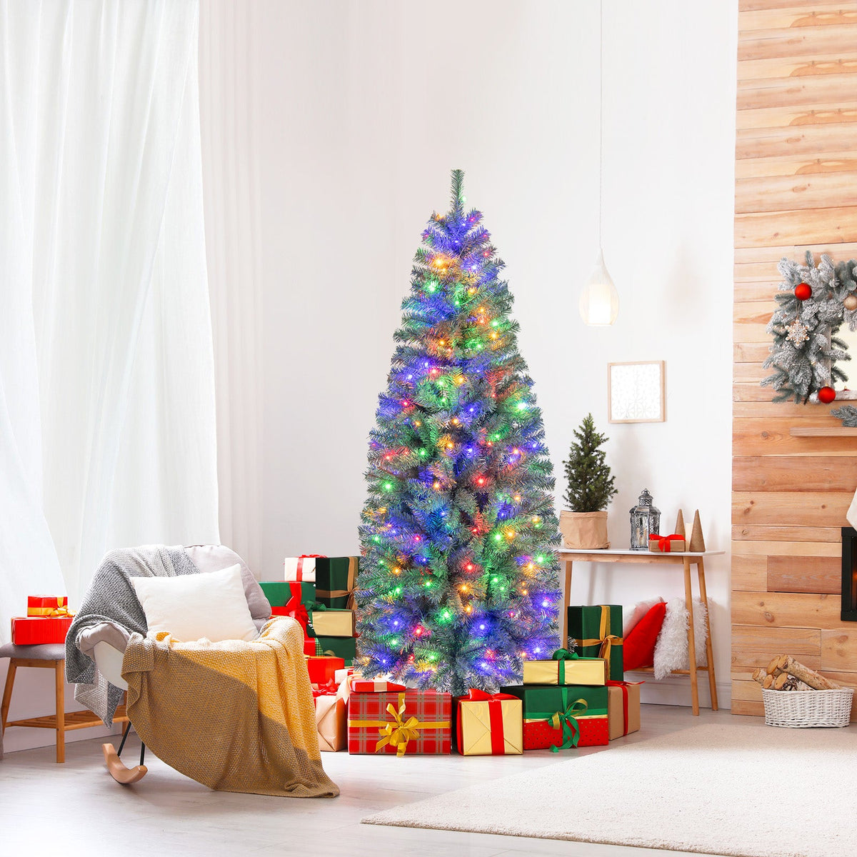 Pre-Lit Blue Artificial Christmas Tree Slim with 9 Lighting Modes