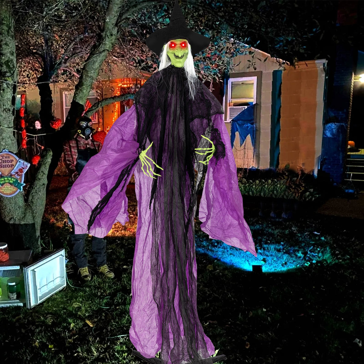 7.2 ft Halloween Standing Witch with Lighted Eyes and Automatic Arm Movement