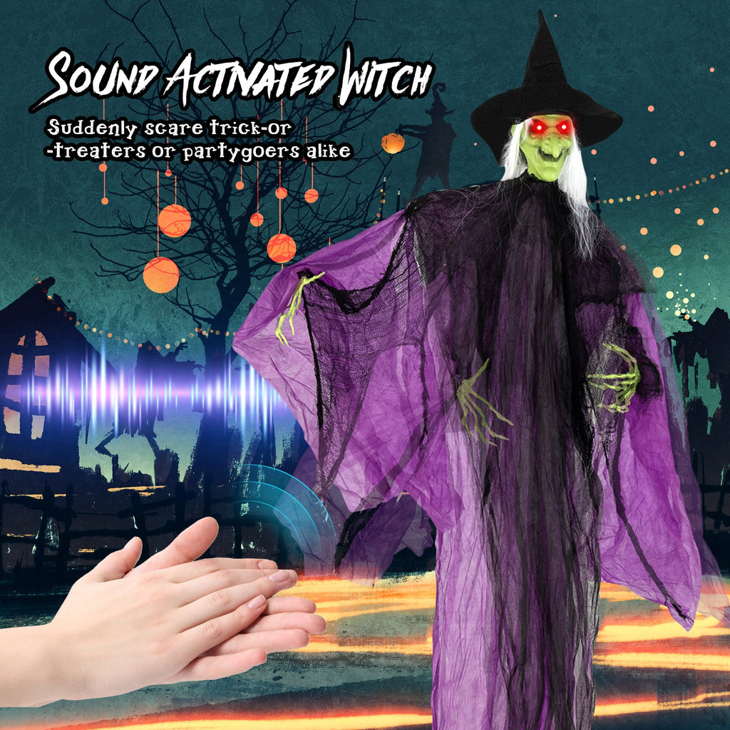 7.2 ft Halloween Standing Witch with Lighted Eyes and Automatic Arm Movement