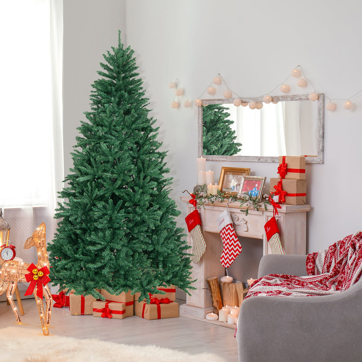 7.5 Feet Artificial Christmas Tree with Folding Metal Stand