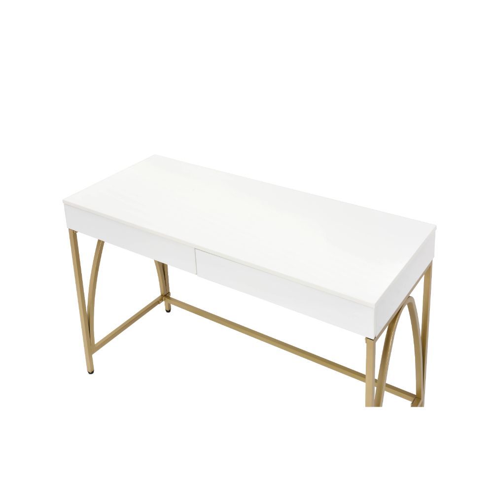Lightmane - Writing Desk (Same Ac00900) - White High Gloss & Gold