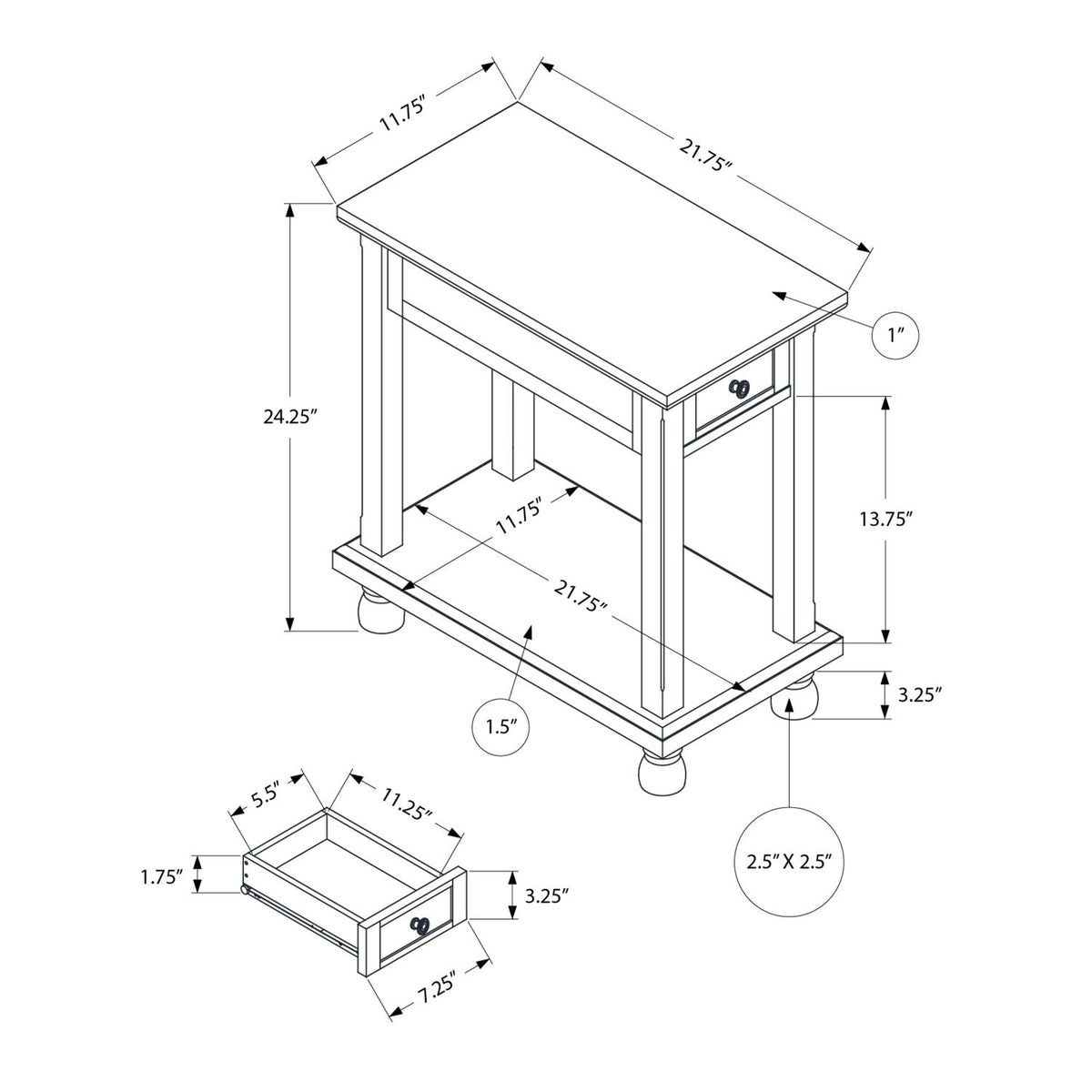 Accent End Table, Storage Drawer, Traditional - Espresso