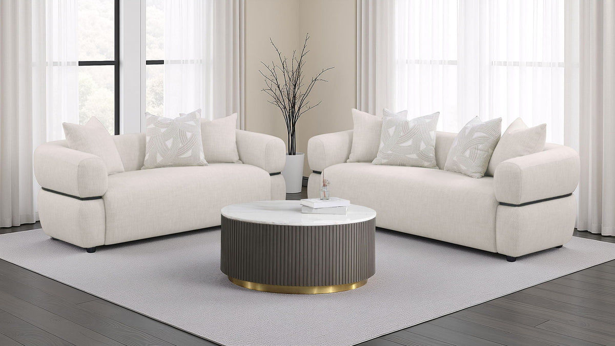 Jeanette 2-piece Fabric Upholstered Round Arm Sofa Set Beige