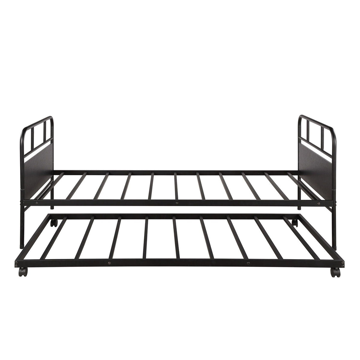 Twin Size Daybed Platform Bed Frame With Trundle Built In Casters - Black