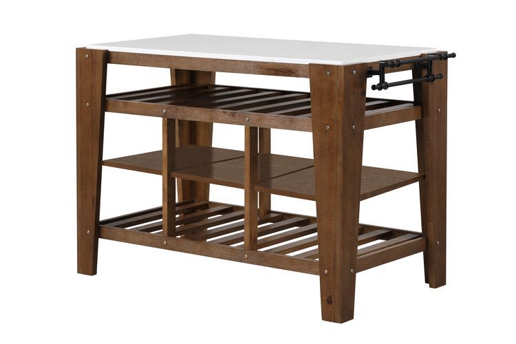 Alaroa - Kitchen Island - Marble Top & Rustic Brown