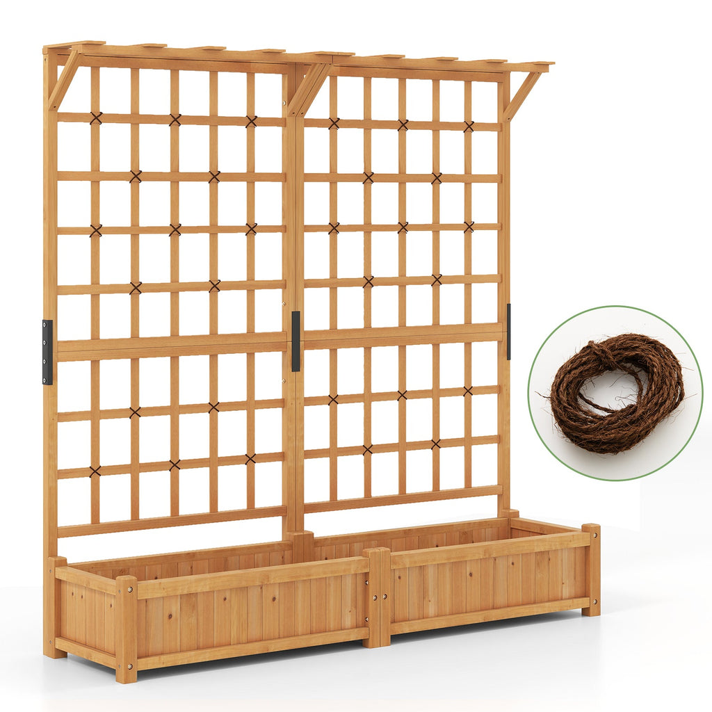 71 Inches Large Wooden Planter Container with Trellis and Hanging Roof-Orange