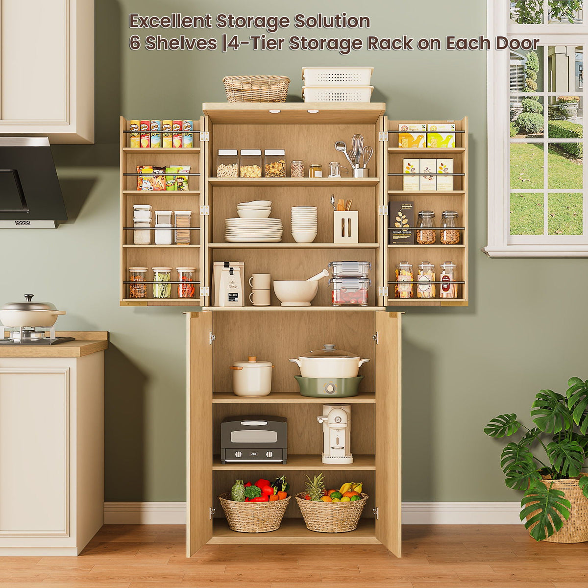 Kitchen Pantry Cabinet With 6 Doors