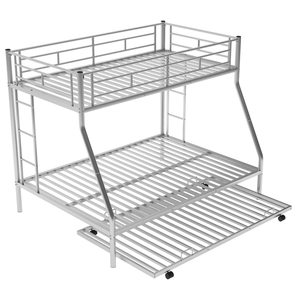 Bunk Bed With Steel Frame And Trundle, 2 Side Ladders