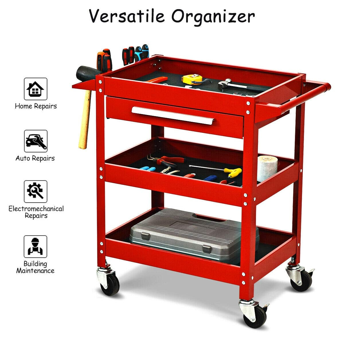Rolling Tool Cart Mechanic Cabinet Storage ToolBox Organizer with Drawer