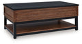 Kallari - Lift Top Cocktail Table - Warm Brown / Black