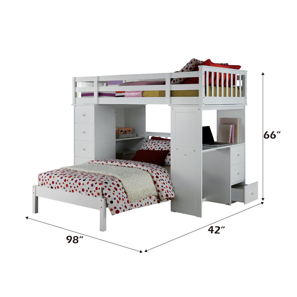 Freya - Twin Loft Bed With Storage - White