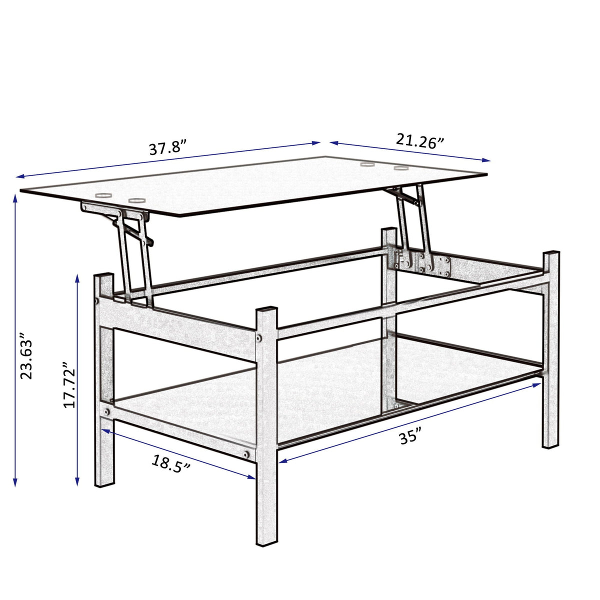 Glass Lift Top Coffee Table, Modern Simple 2-Layer Tempered Glass Coffee Table For Living Room - Black