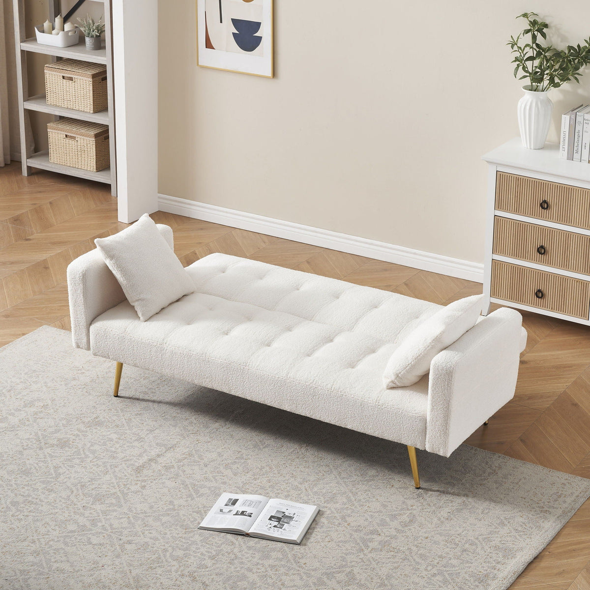 Teddy Fleece Sofa Bed With Luxurious Throw Pillows