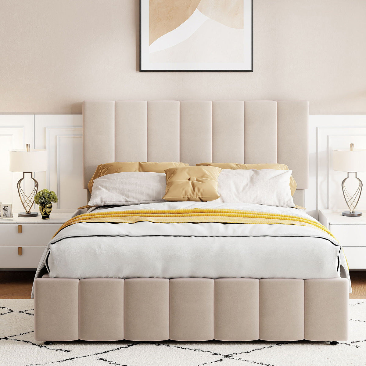 Elegant Upholstered Platform Bed With Hydraulic Storage System