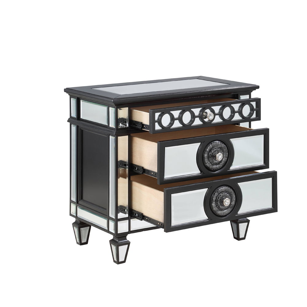 Varian II - Nightstand - Mirrored, Black & Sliver