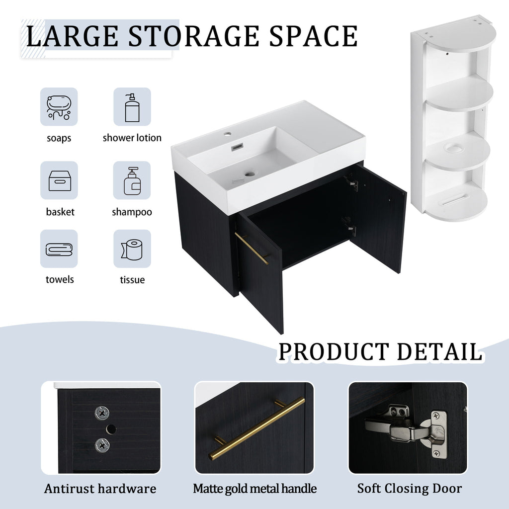 Modern Wall Mounted Bathroom Vanity With Resin Sink And Storage Rack