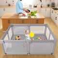 75 x 59 Inch Large Baby Playpen with Breathable Mesh and Zipper Doors-Gray