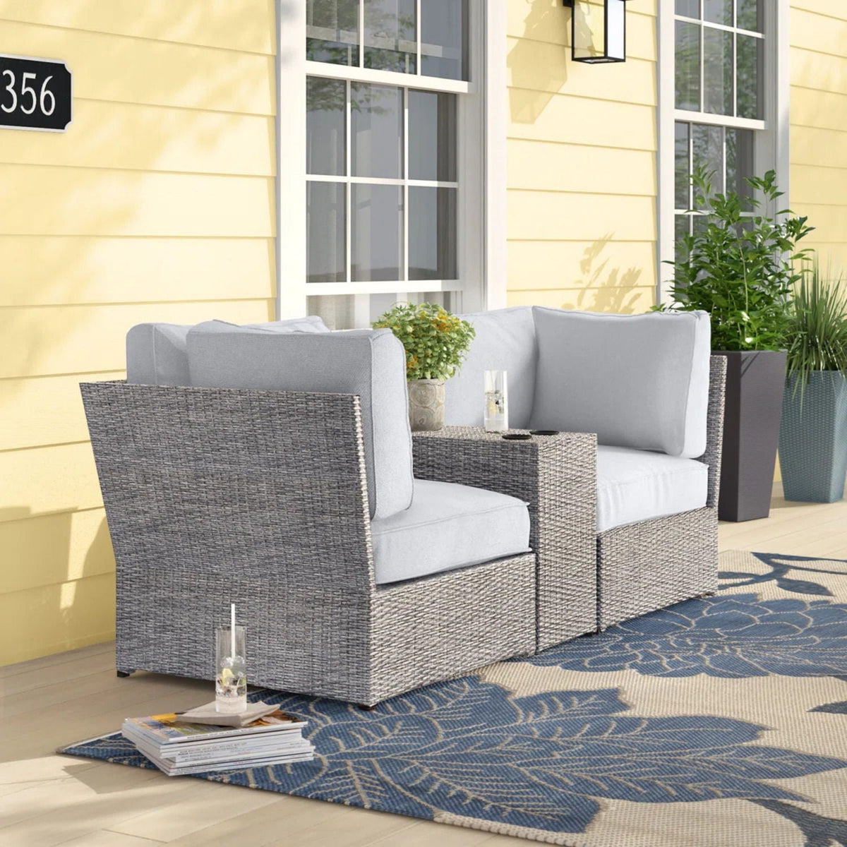 Outdoor Wicker Loveseat With Cushions