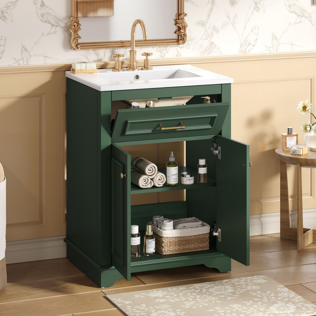 Bathroom Vanity With Integrated Sink, 2 Door Cabinet With Tip Out Drawer, Rectangular Design
