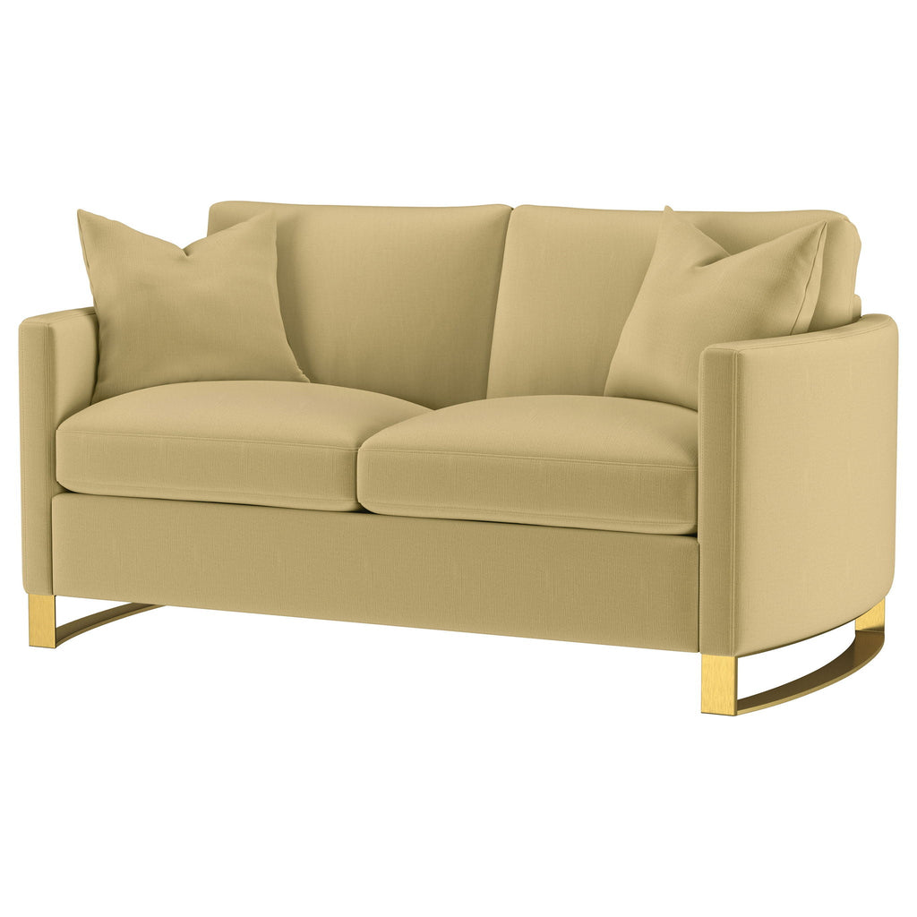 Corliss Upholstered Curved Track Arm Loveseat Camel