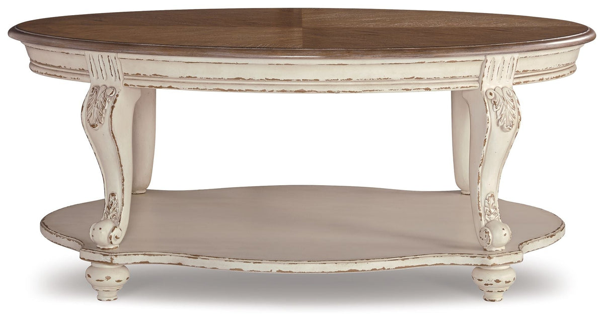 Realyn - Oval Cocktail Table - White / Brown