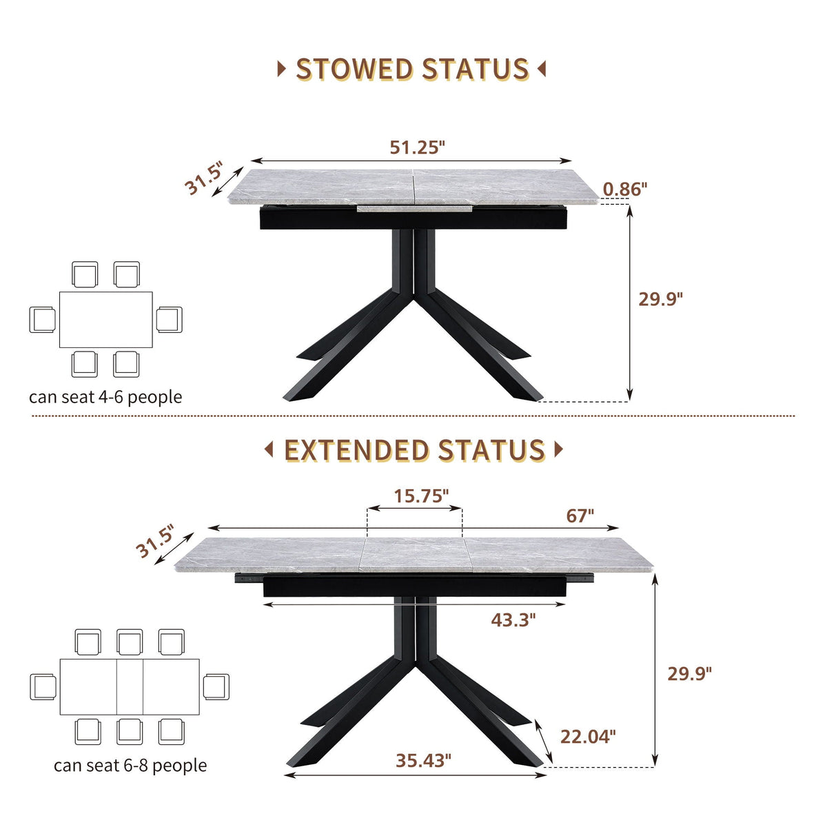 Rectangular Dining Table With Geometric Legs For Dining Room - Light Gray