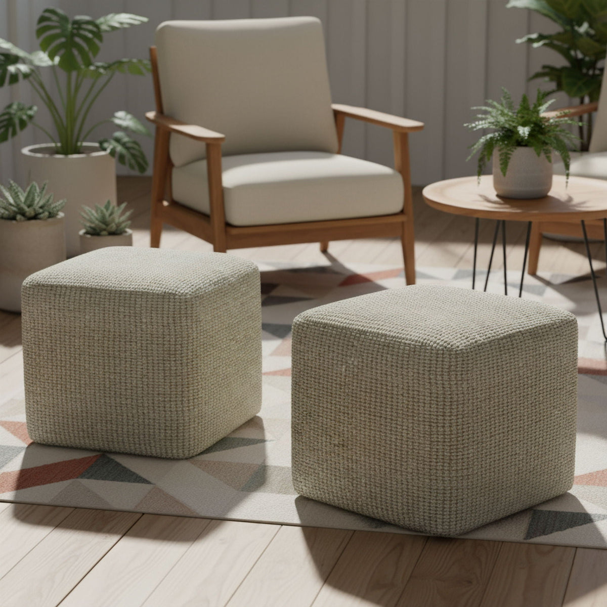 Zelma - Square Woven Outdoor / Indoor Pouf - Silver
