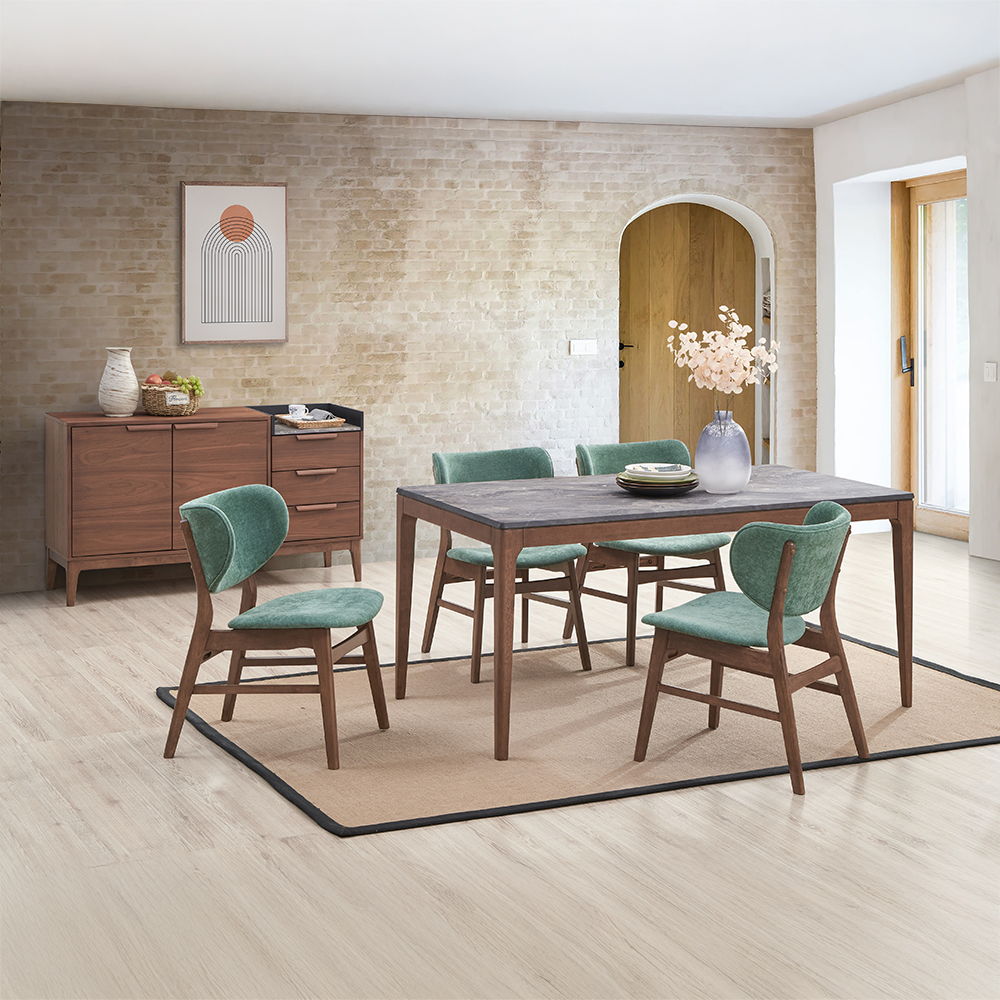 Bevis - Dining Table - Engineered Stone Top & Walnut