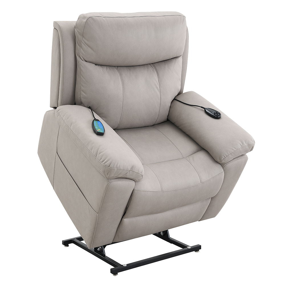 Chriki - Power Recliner With Lift & Heating & Massage - Beige Chenille & Black