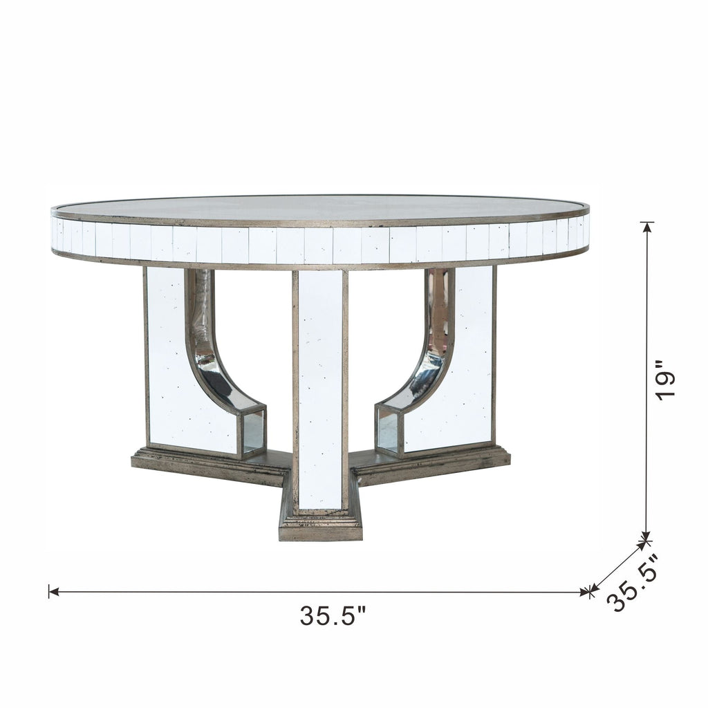 Round Table With Elegant Foral Design And Mirrored
