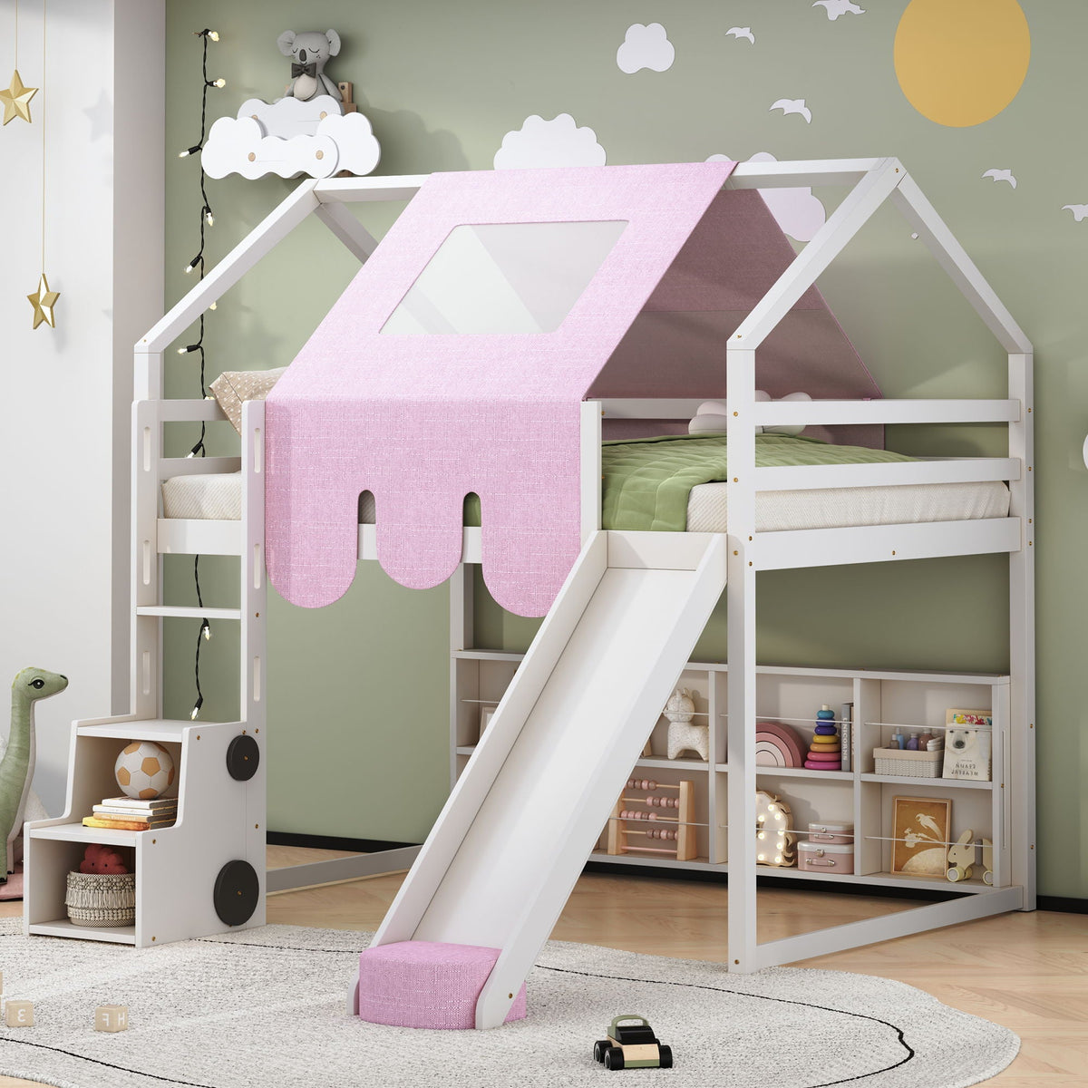 Loft Bed With House Shaped Frame And Tent