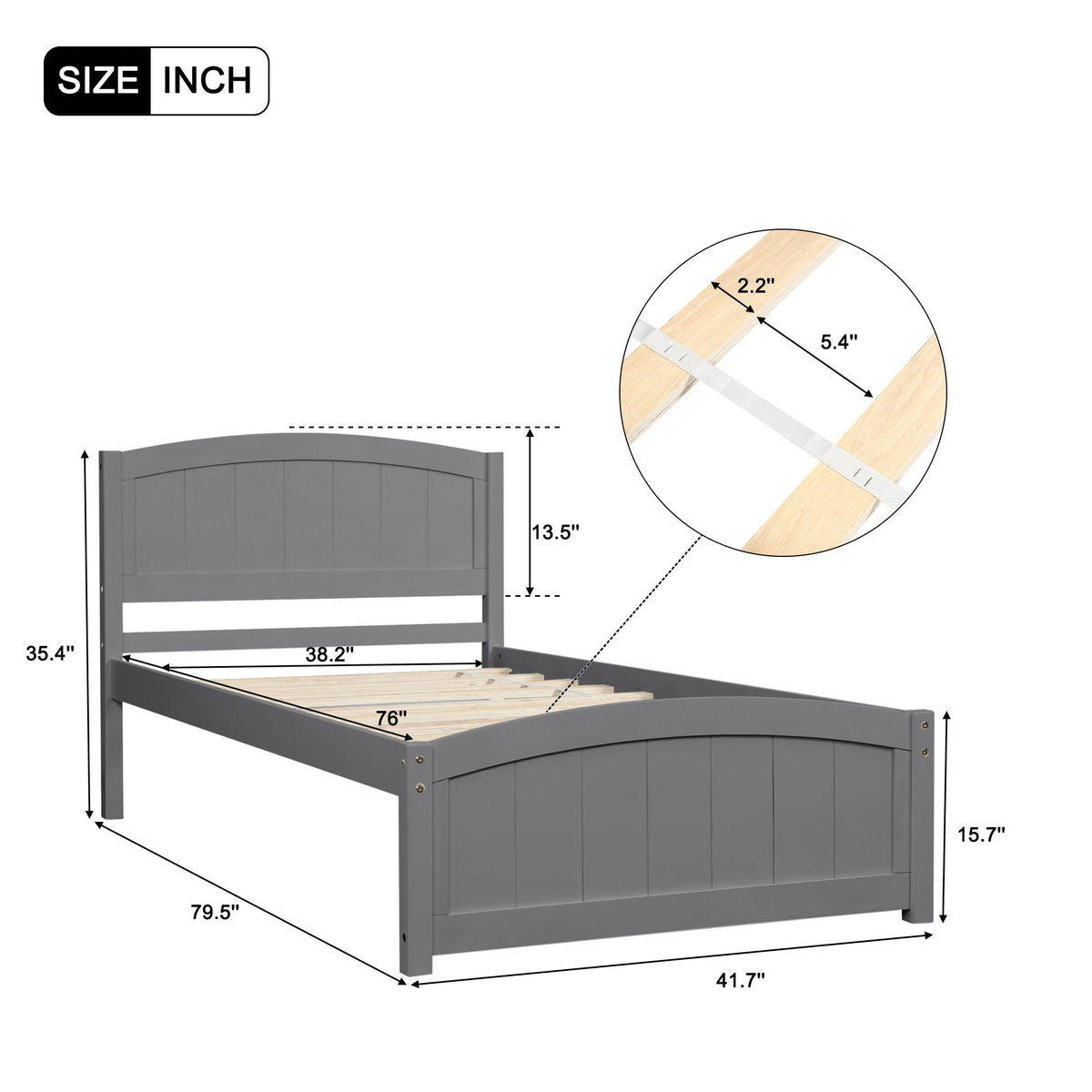 Platform Bed & Headboard, Footboard And Wood Slat Support