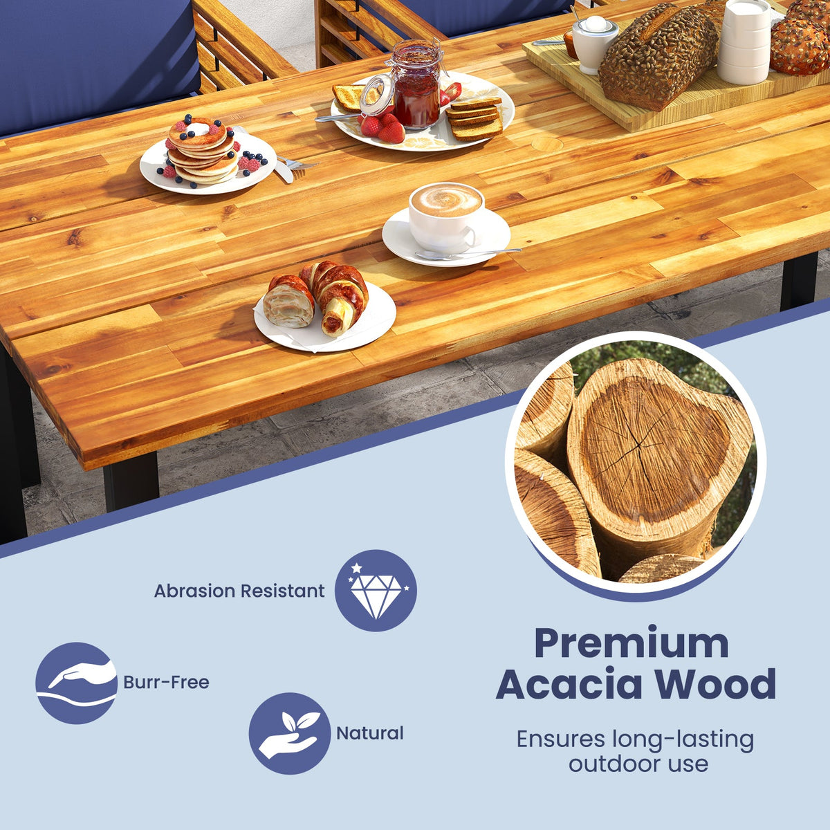7 Pieces Patio Acacia Wood Dining Chair and Table Set for Backyard and Poolside-Navy