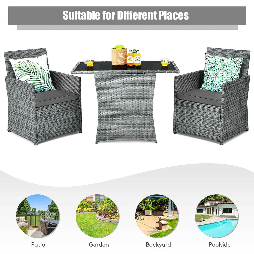 3 Pieces Patio Rattan Furniture Set with Cushioned Armrest Sofa