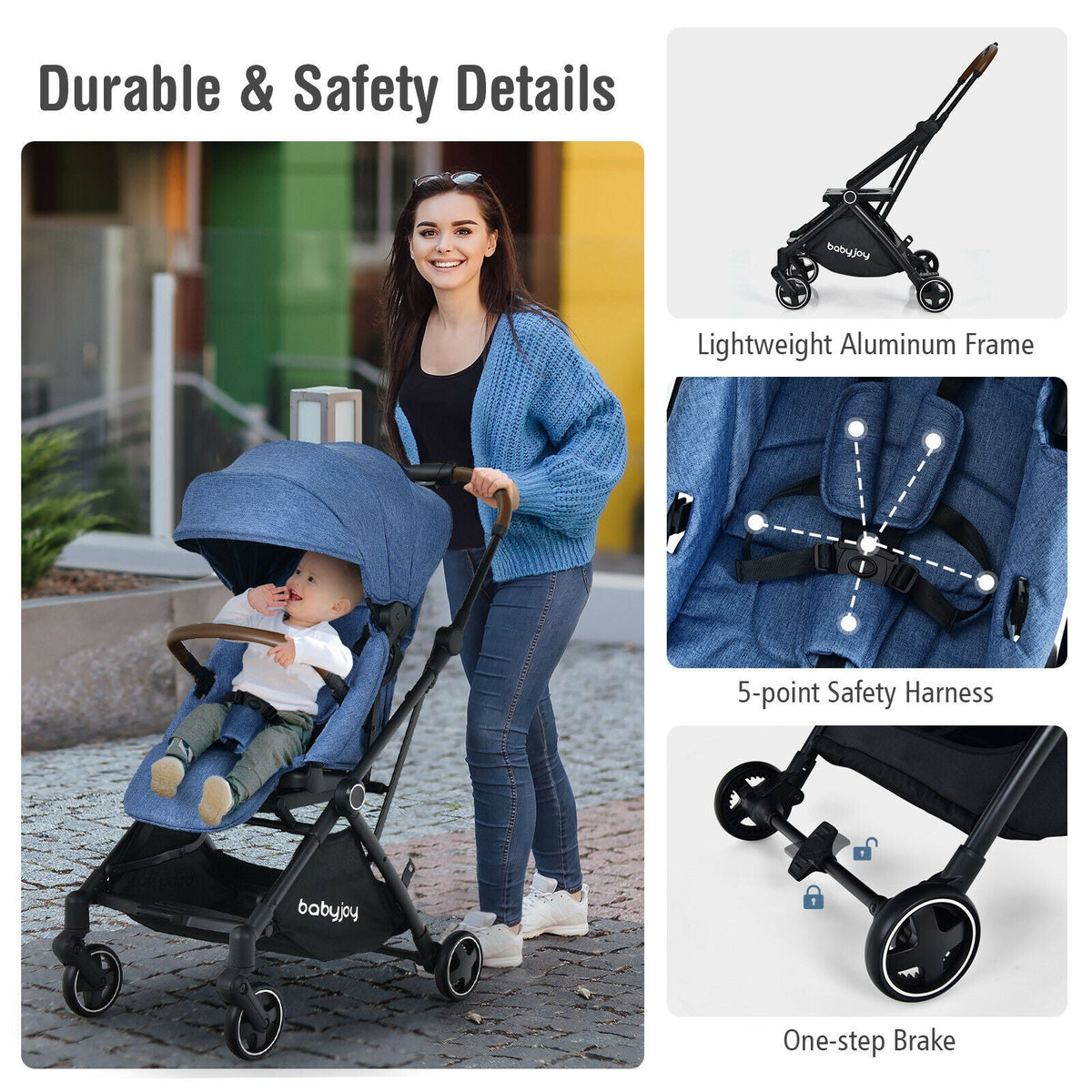 2-in-1 Convertible Aluminum Baby Stroller with Adjustable Canopy