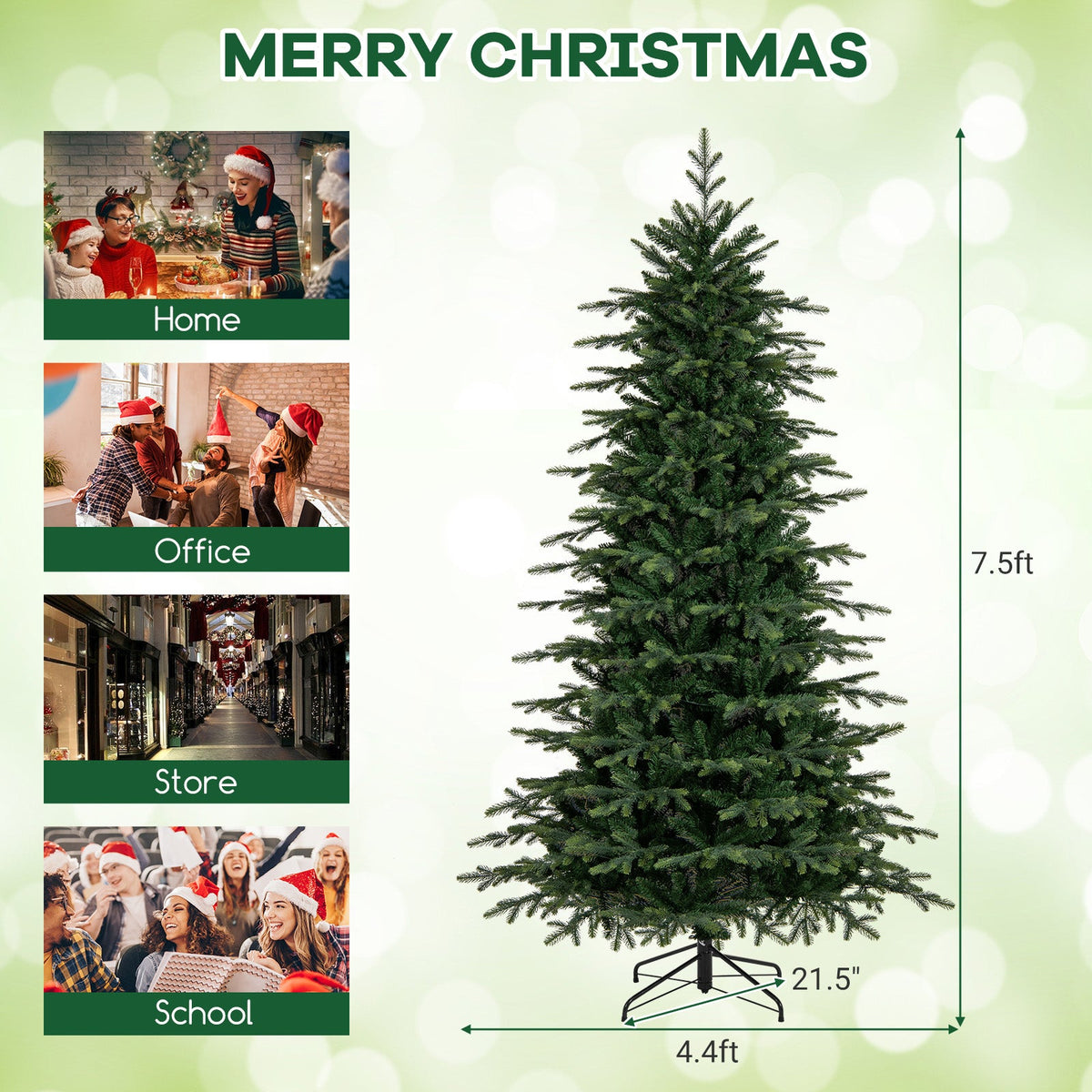 7.5 Feet Pre-Lit Artificial Christmas Tree with Warm White LED Lights
