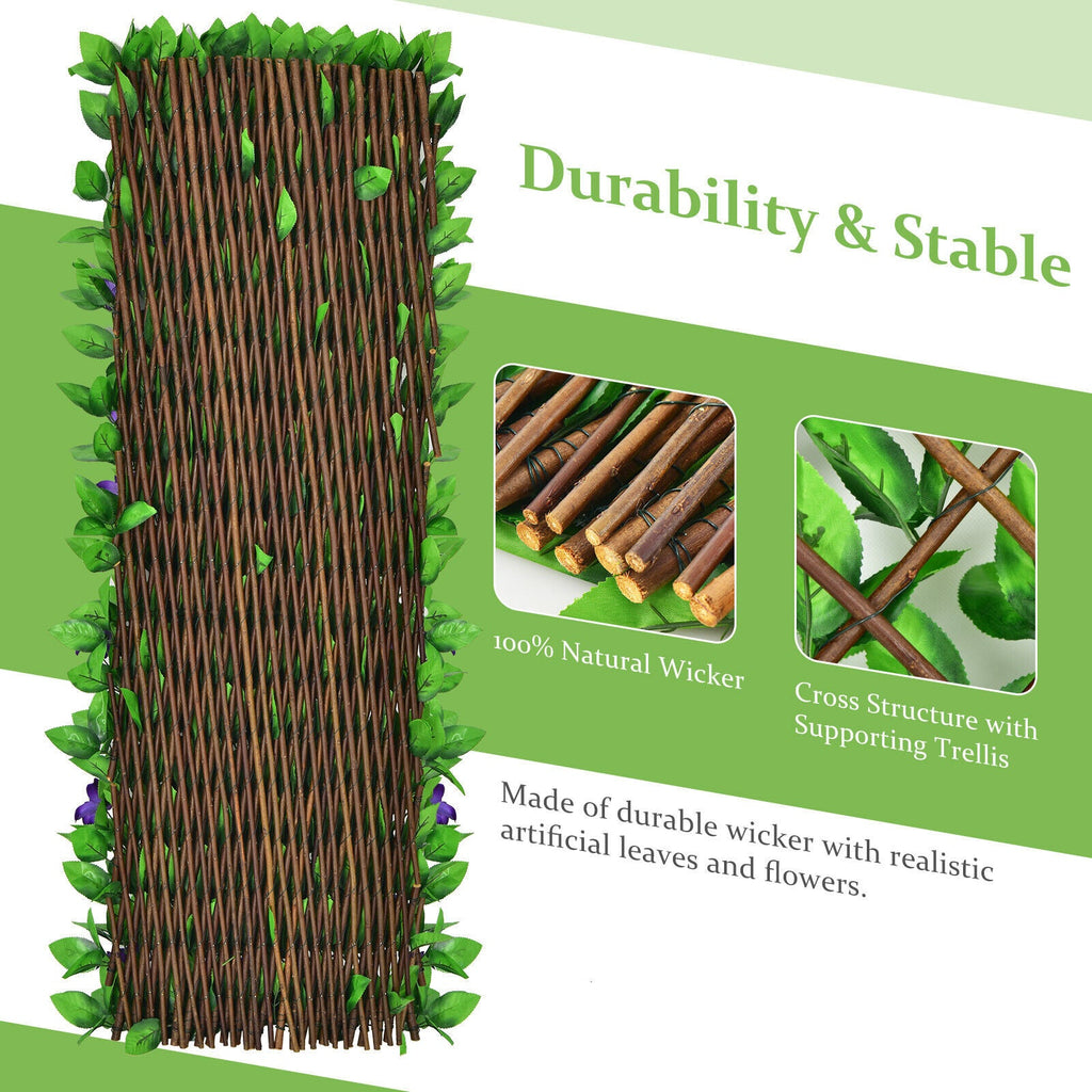4 Pieces Expandable Faux Ivy Privacy Screen Fence Panel Pack with Flower