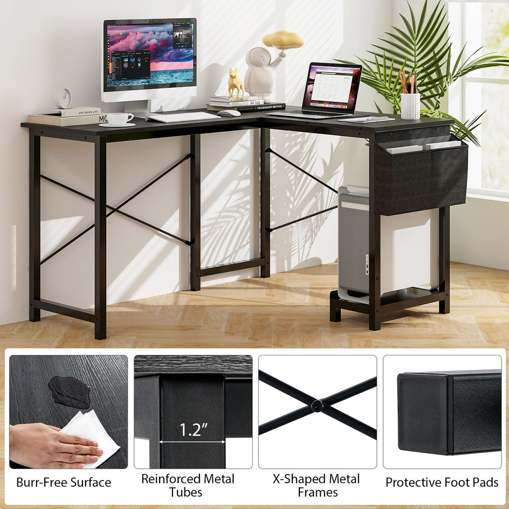 Modern Reversible Computer Desk with Storage Pocket and CPU Stand for Working Writing Gaming-Dark Gray
