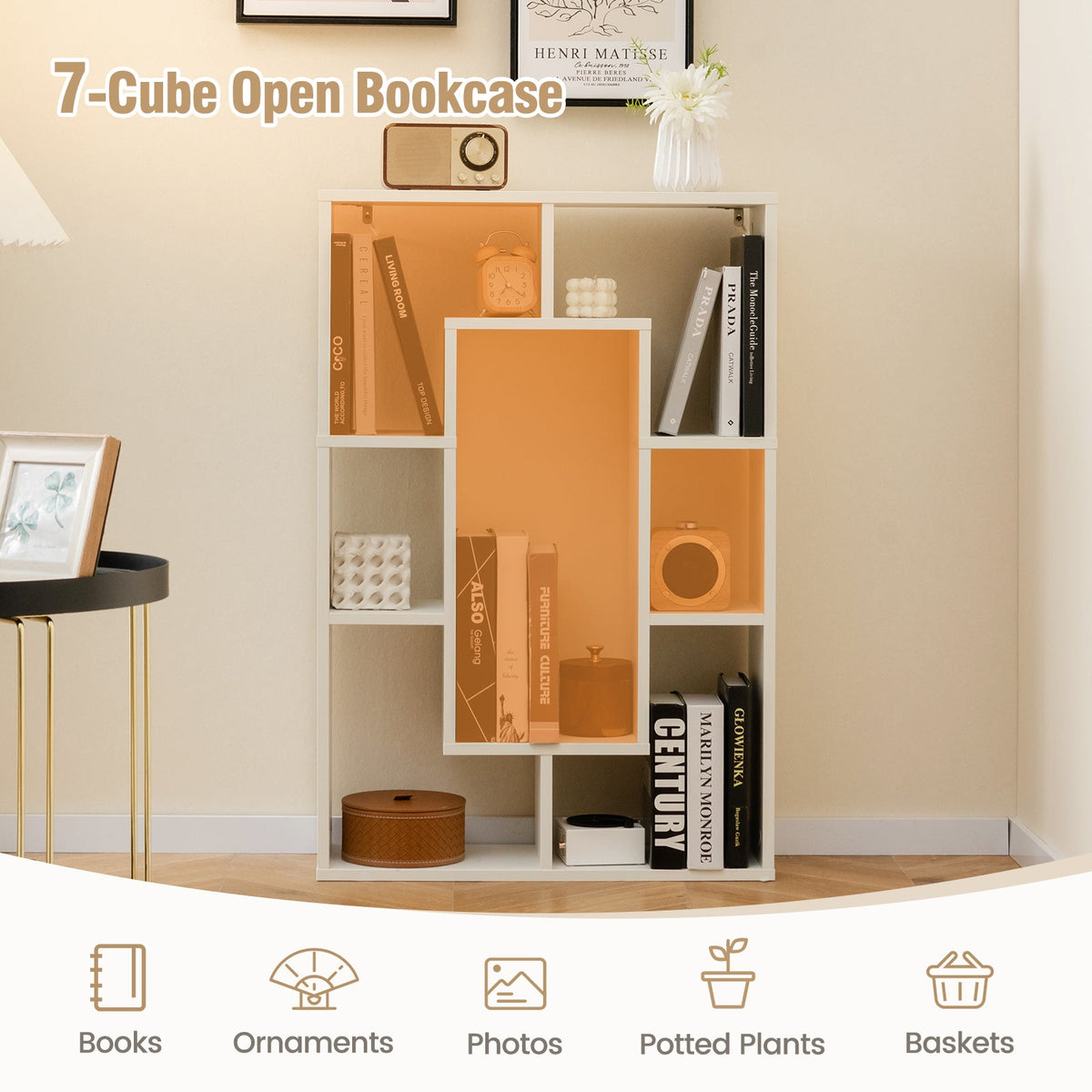 7-Cube Geometric Bookshelf Modern Decorative Open Bookcase