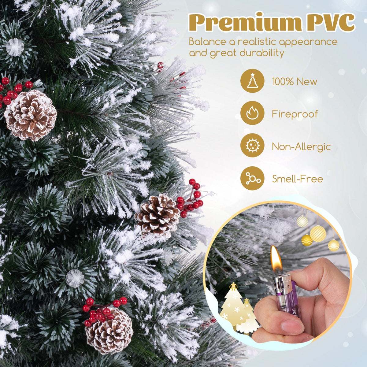 7 FT Flocked Christmas Tree with 8 Lighting Modes