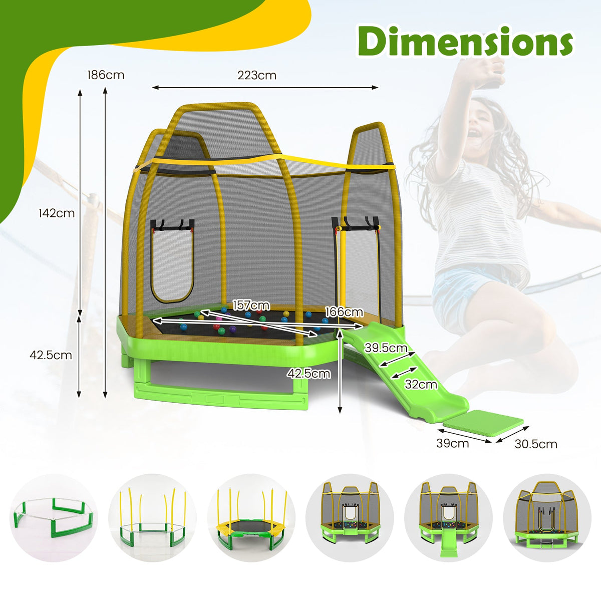 7 Feet Trampoline with Ladder and Slide for Indoor and Outdoor