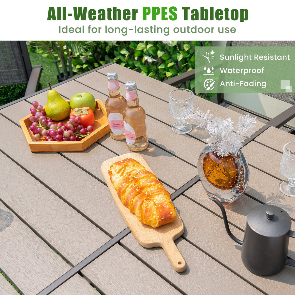7 Piece Outdoor Dining Set with 6 Stackable Chairs and Large Rectangle Table-Gray