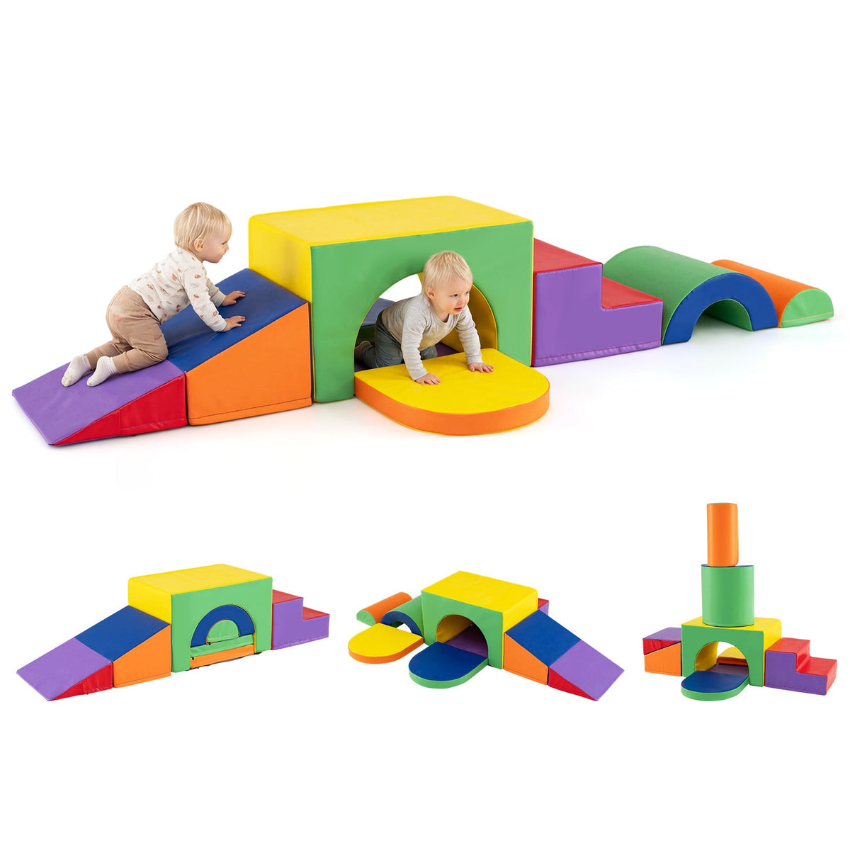 7-Piece Soft Foam Toddler Climbing Blocks Set PU Leather for 1+ Year Old