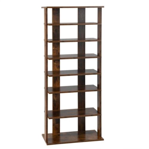 7-Tier Dual Shoe Rack Free Standing Shelves Storage Shelves Concise-Black