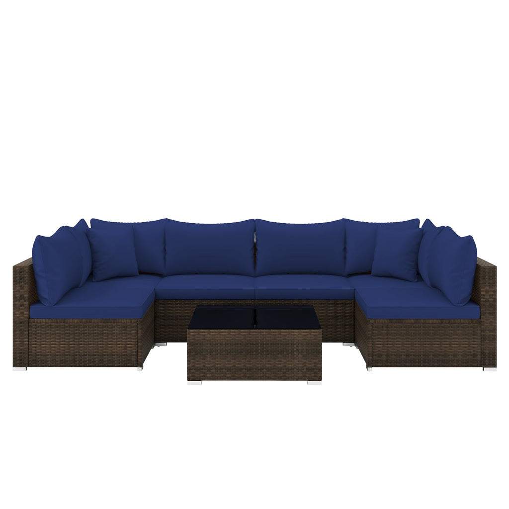 7 Pieces Patio Rattan Furniture Set with Sectional Sofa Cushions